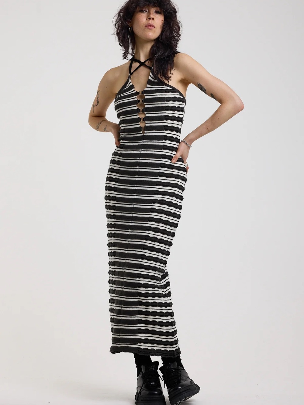 The Ragged Priest FEVER STRIPE KNIT MAXI DRESS